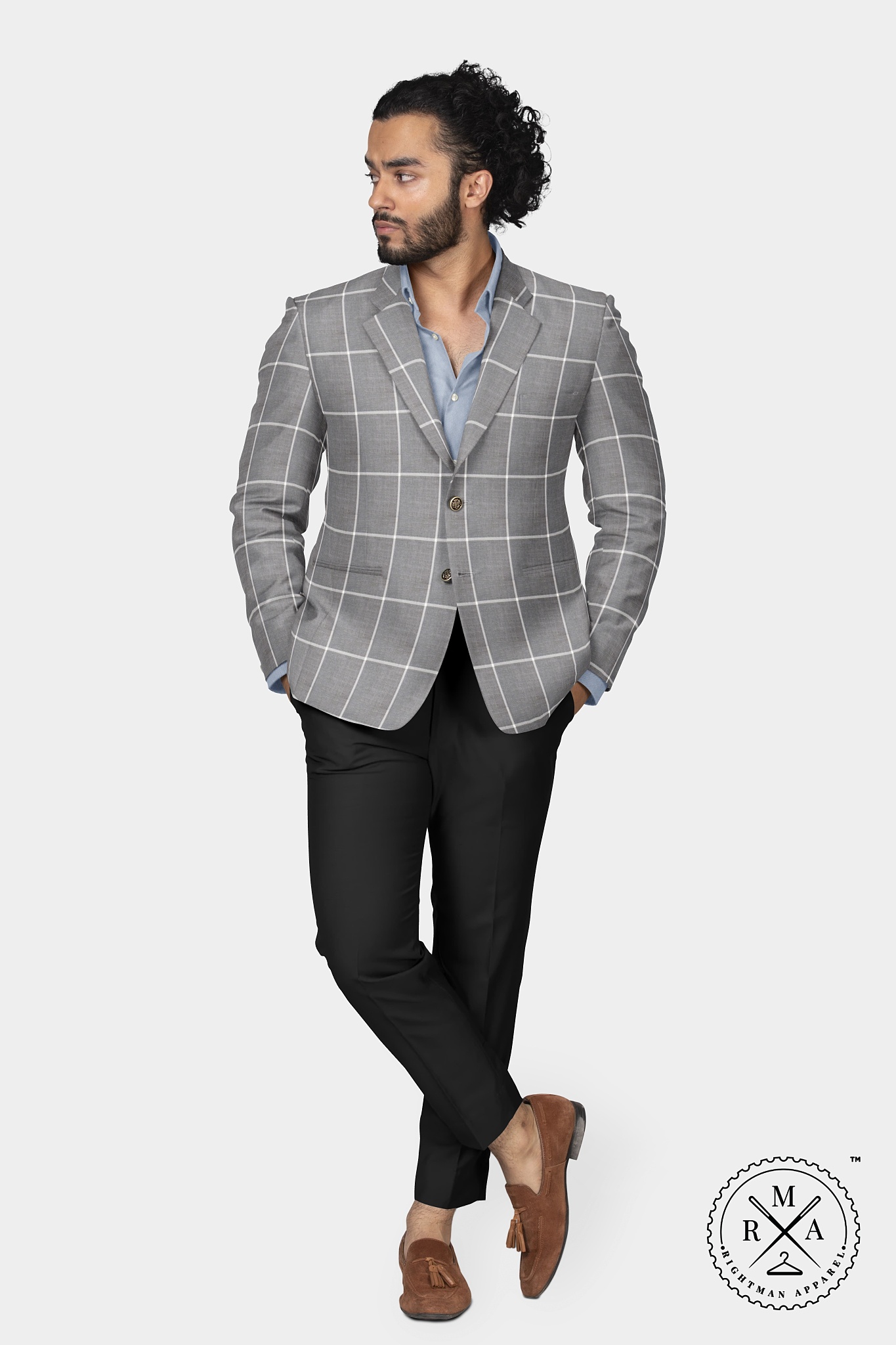 Grey Windowpane Checked TR Blazer SU42